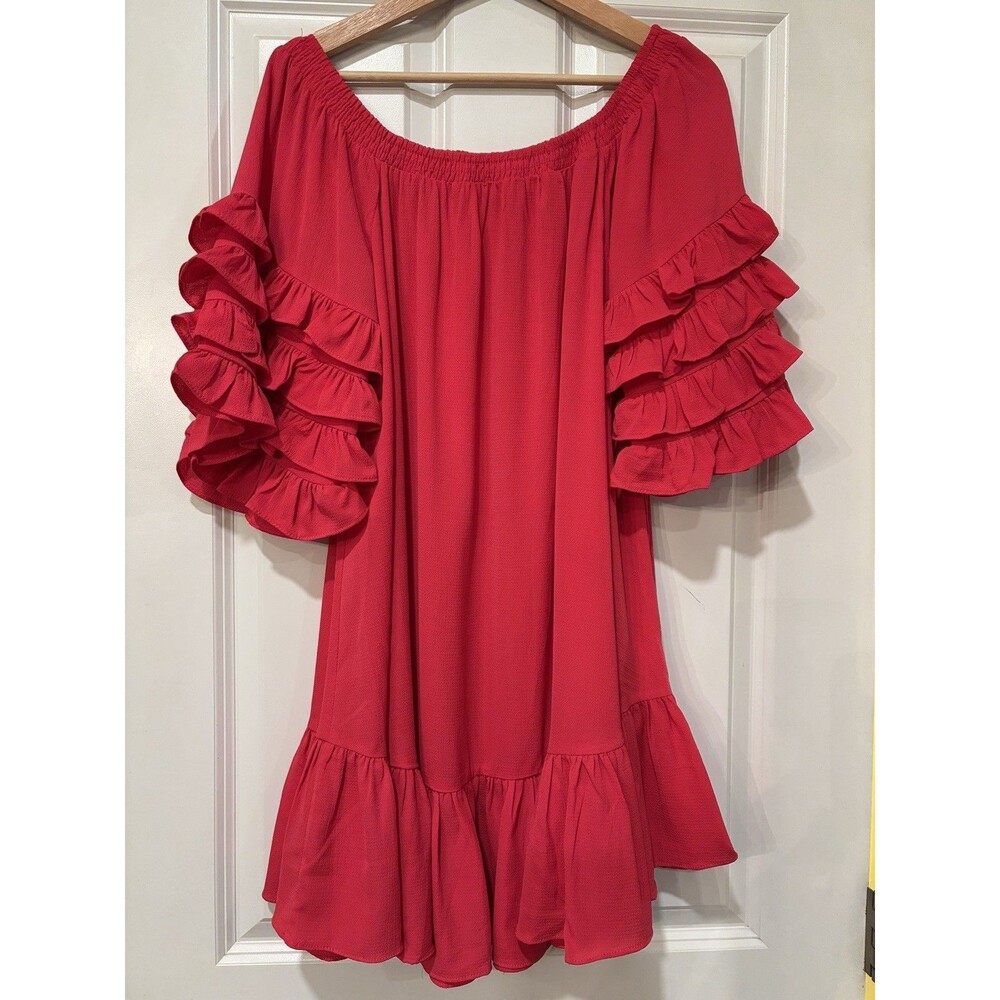 Umgee Hot Pink Tiered Ruffle Mini Dress Sz M Feminine Summer‎ Resort Datenight